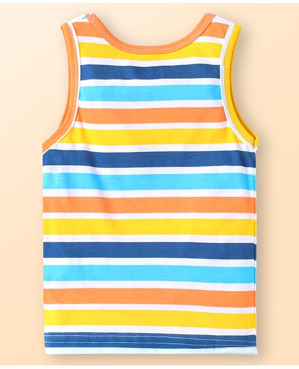 Babyhug 100 % Cotton Knit Sleeveless Striped & Animal Printed Vests Pack of 3 - Coral & White
