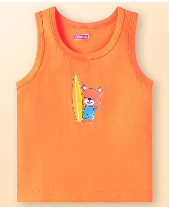 Babyhug 100 % Cotton Knit Sleeveless Striped & Animal Printed Vests Pack of 3 - Coral & White