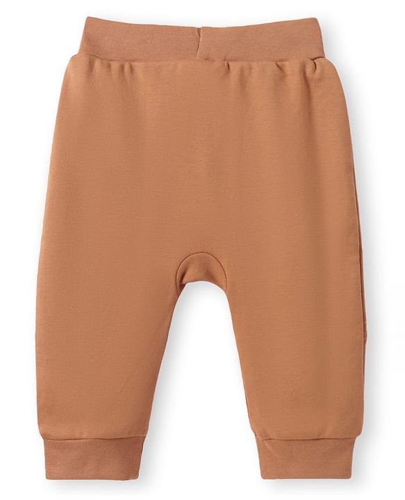 Babyhug Interlock Knit Full Length Diaper Leggings with Bear Applique - Brown