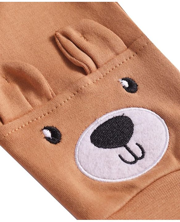 Babyhug Interlock Knit Full Length Diaper Leggings with Bear Applique - Brown