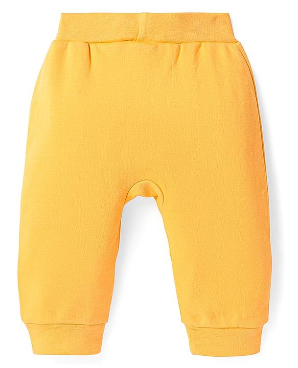 Babyhug Interlock Knit Full Length Diaper Leggings with Bear Applique - Yellow