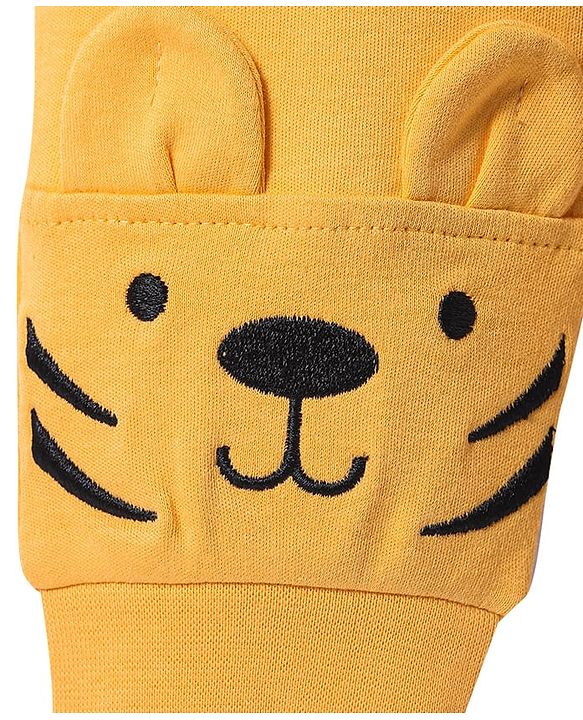 Babyhug Interlock Knit Full Length Diaper Leggings with Bear Applique - Yellow
