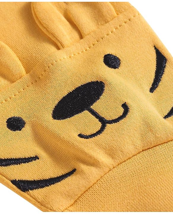Babyhug Interlock Knit Full Length Diaper Leggings with Bear Applique - Yellow