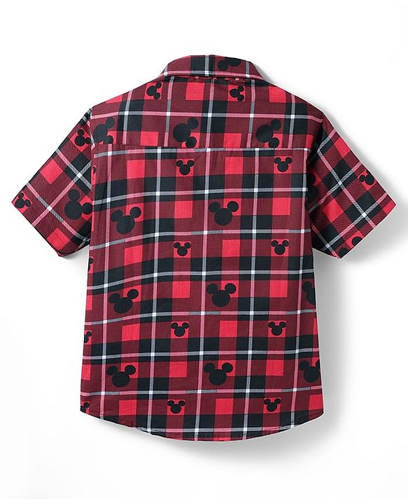 Pine Kids Disney Cotton Woven Half Sleeves Shirt with Mickey Mouse Print - Red
