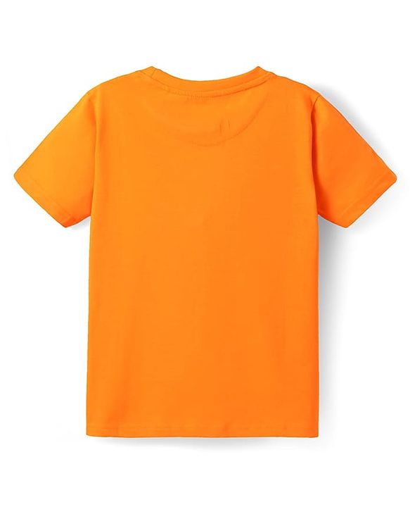 Pine Kids Cotton Knit Half Sleeves T-Shirt with Text Print - Orange