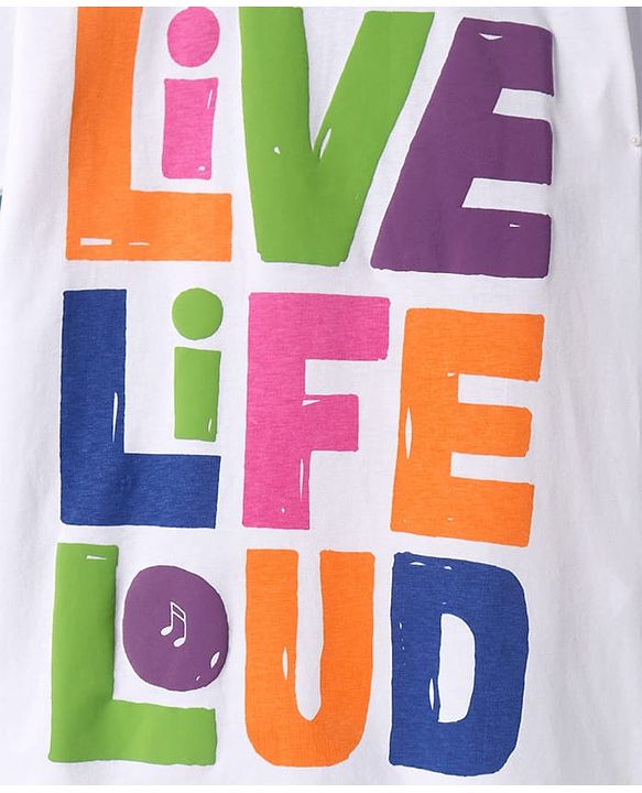 Pine Kids Cotton Knit Half Sleeves T-Shirt with Live Life Loud Text Print - White