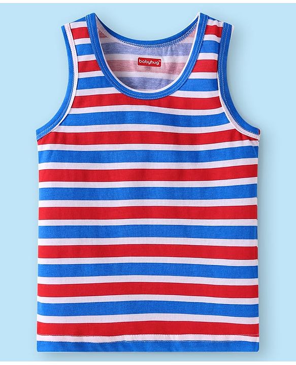 Babyhug 100% Cotton Knit Sleeveless Sando Vests With Boat Print Pack of 3 - Red Blue & White