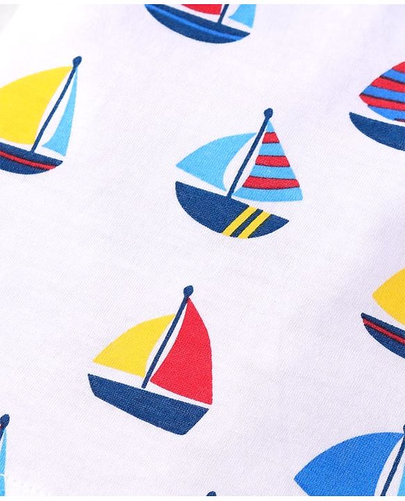 Babyhug 100% Cotton Knit Sleeveless Sando Vests With Boat Print Pack of 3 - Red Blue & White