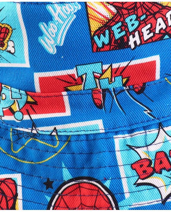 Babyhug Marvel Cotton Woven Summer Cap with Spider-man Print Blue & Red - Diameter 16 cm