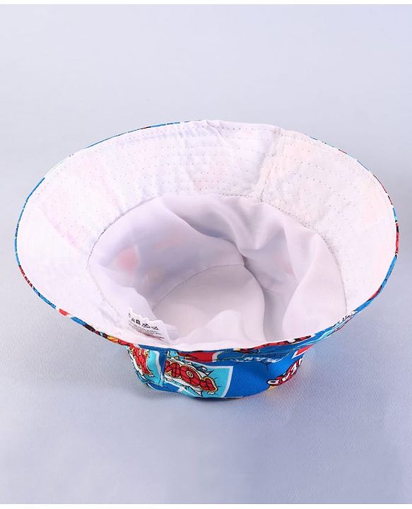 Babyhug Marvel Cotton Woven Summer Cap with Spider-man Print Blue & Red - Diameter 16 cm