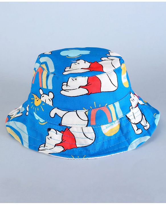 Babyhug Disney Cotton Woven Summer Cap With Winnie The Pooh Print Blue - Diameter 18 cm