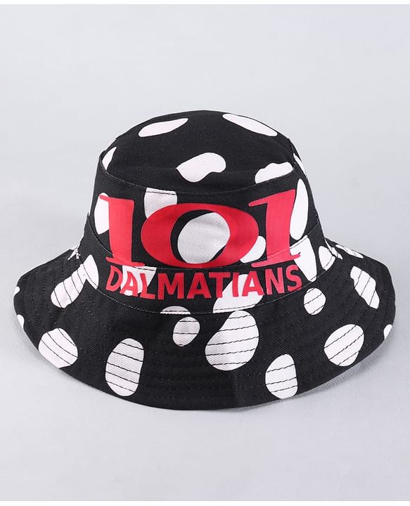 Babyhug Disney Cotton Woven Summer Caps with 101 Dalmatian Print Black White & Red - Diameter 22 cm