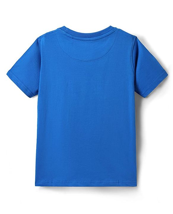 Pine Kids Cotton Knit Half Sleeves T-Shirt With Beach Theme Print - Blue