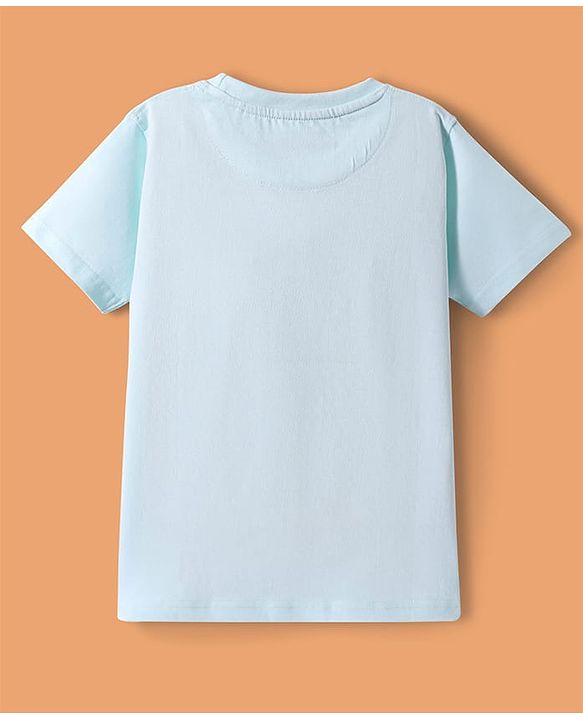 Pine Kids Cotton Knit Half Sleeves T-Shirt With Surf Time Text Print - Light Blue