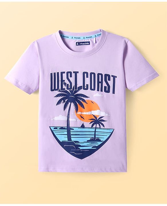 Pine Kids Cotton Knit Half Sleeves Beach Theme Printed T-Shirt - Lilac