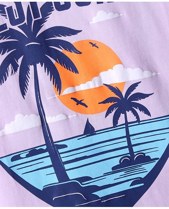 Pine Kids Cotton Knit Half Sleeves Beach Theme Printed T-Shirt - Lilac