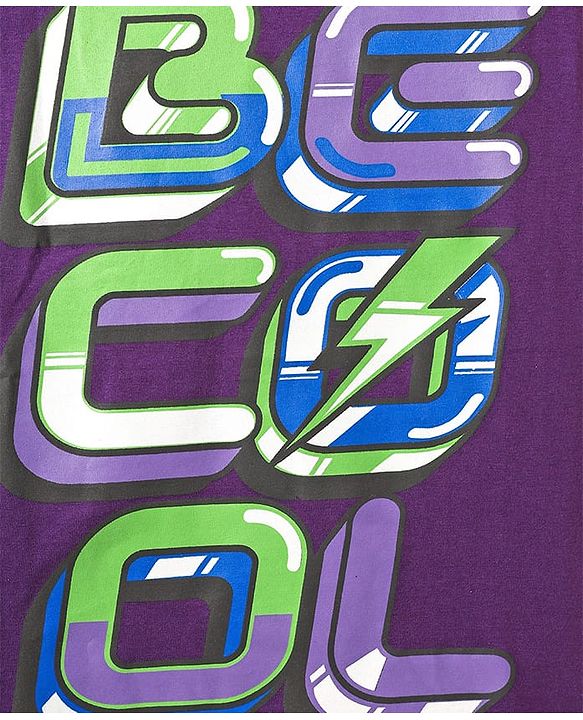 Pine Kids Cotton Knit Half Sleeves T-Shirt With Be Cool Text Print - Purple