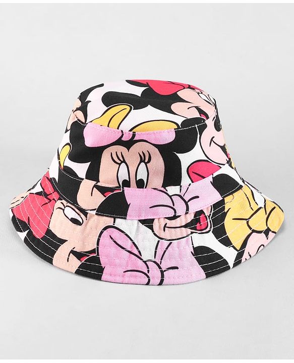 Babyhug Disney Cotton Woven Summer Caps with Minnie Mouse Print Multicolor - Diameter 16 cm
