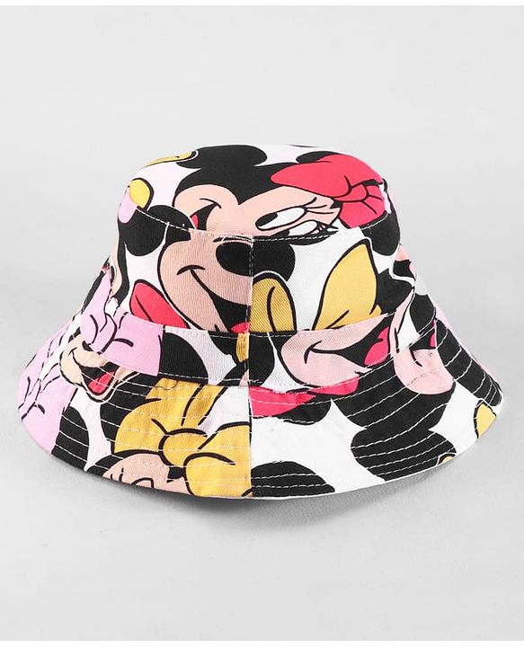 Babyhug Disney Cotton Woven Summer Caps with Minnie Mouse Print Multicolor - Diameter 16 cm