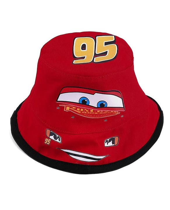 Babyhug Disney Cotton Woven Summer Cap With Cars Graphics Red - Diameter 21 cm