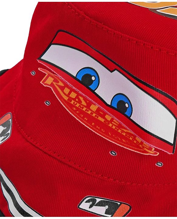 Babyhug Disney Cotton Woven Summer Cap With Cars Graphics Red - Diameter 21 cm