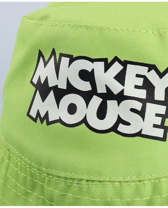 Babyhug Disney Cotton Woven Summer Cap with Mickey Mouse Graphics Light Green - Diameter 17 cm