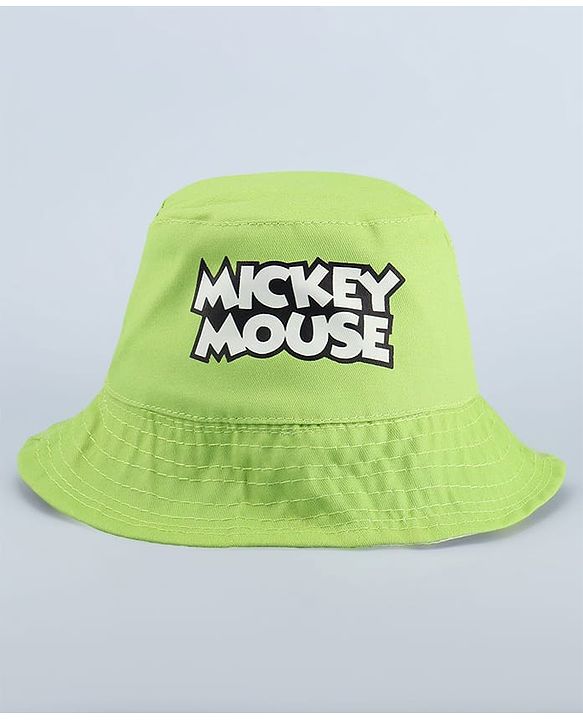 Babyhug Disney Cotton Woven Summer Cap with Mickey Mouse Graphics Light Green - Diameter 17 cm