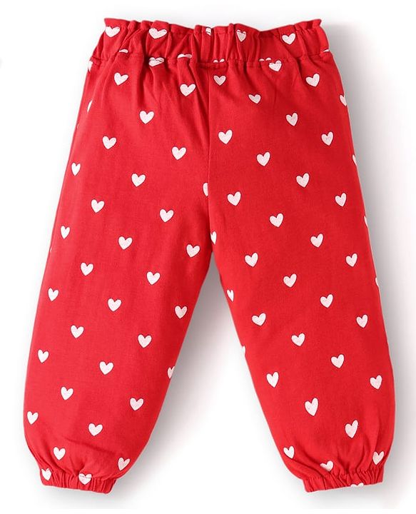 Babyhug Terry Knit Full Length Lounge Pants with Hearts Print & Bow Applique Pack of 3 - Red Yellow & Blue
