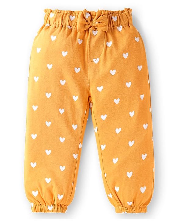 Babyhug Terry Knit Full Length Lounge Pants with Hearts Print & Bow Applique Pack of 3 - Red Yellow & Blue