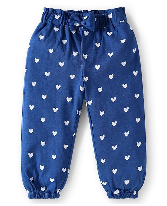 Babyhug Terry Knit Full Length Lounge Pants with Hearts Print & Bow Applique Pack of 3 - Red Yellow & Blue