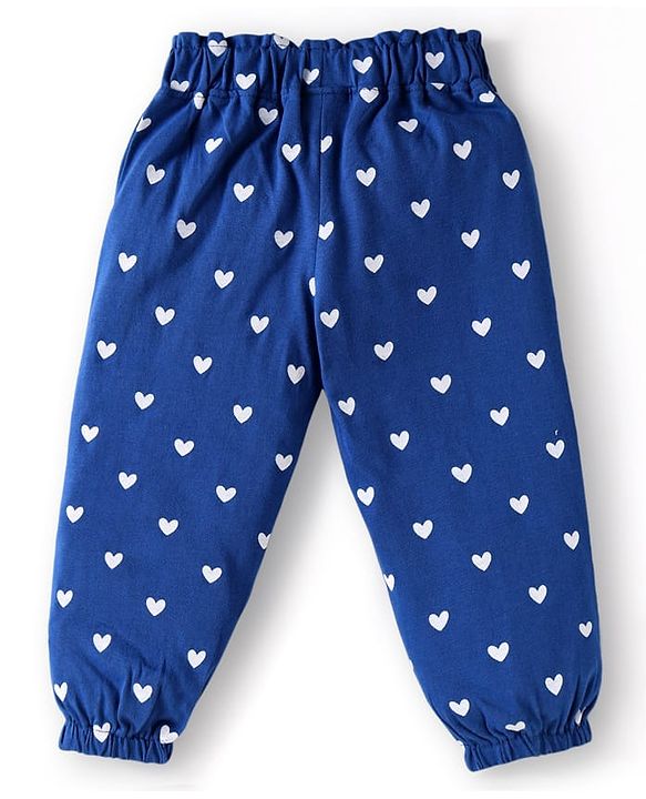 Babyhug Terry Knit Full Length Lounge Pants with Hearts Print & Bow Applique Pack of 3 - Red Yellow & Blue