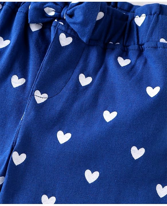 Babyhug Terry Knit Full Length Lounge Pants with Hearts Print & Bow Applique Pack of 3 - Red Yellow & Blue