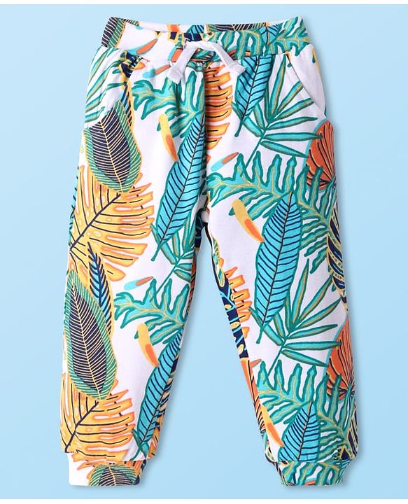 Babyhug Cotton Full Length Text Print Lounge Pants Pack of 2 - Blue & Lime main image 0