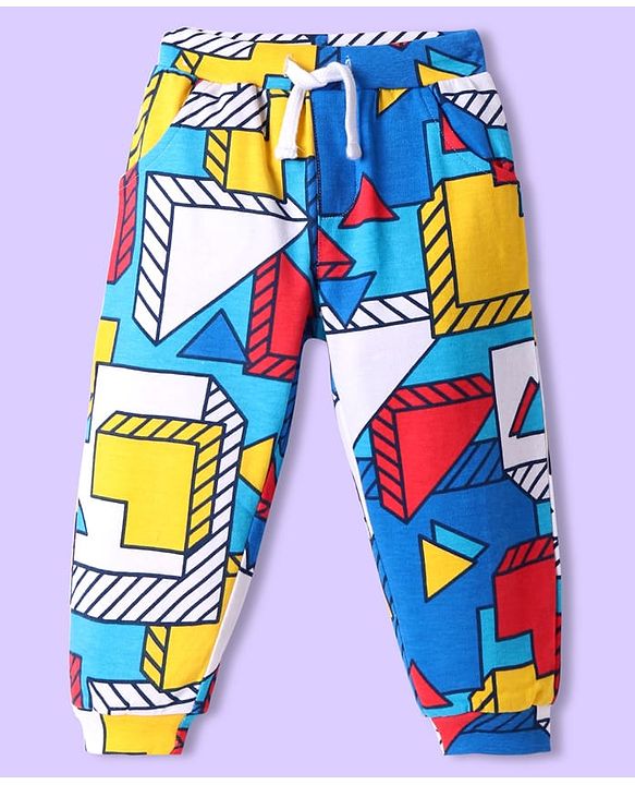 Babyhug Cotton Knit Full Length Lounge Pant with Abstract Print - Multicolor