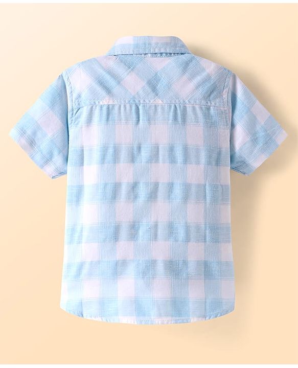 Babyhug Cotton Woven Half Sleeves Checkered Shirt - Light Blue