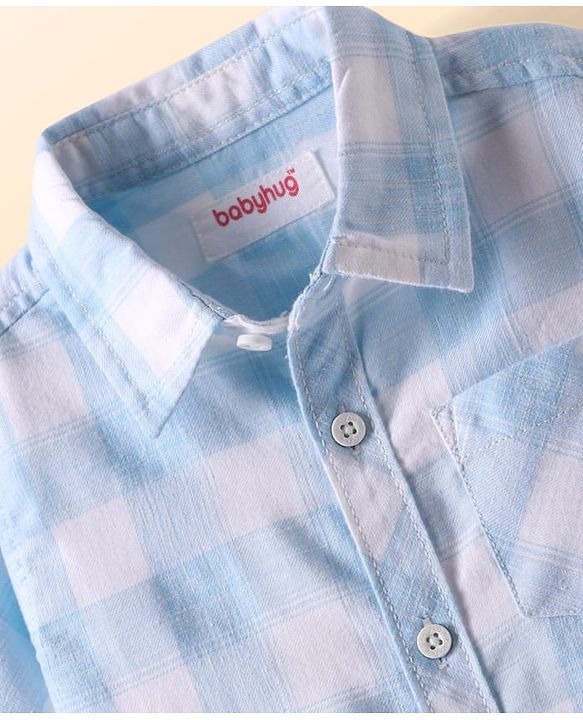 Babyhug Cotton Woven Half Sleeves Checkered Shirt - Light Blue