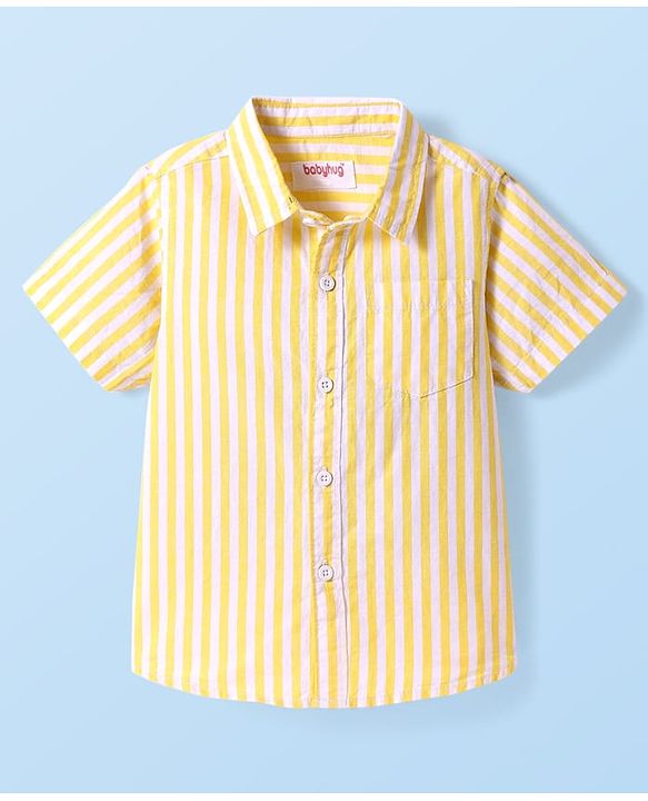 Babyhug Cotton Woven Half Sleeves Striped Shirt - Yellow