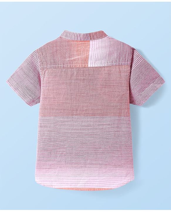Babyhug Cotton Woven Half Sleeves Striped Mandarin Collar Kurta Style Shirt - Pink