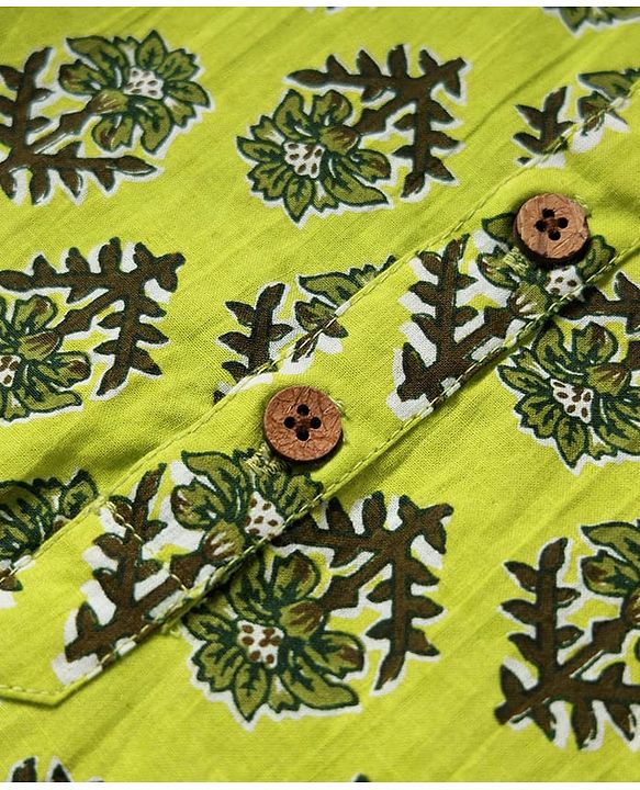 Pine Kids Cotton Woven Full Sleeves Floral Printed Kurta - Limegreen