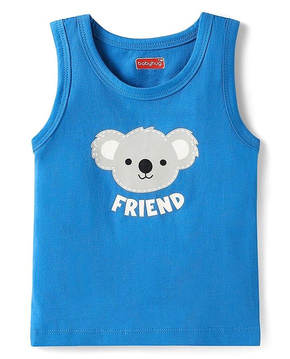 Babyhug 100% Cotton Single Jersey Knit Antibacterial Sleeveless Sandos With Animal Print Pack Of 3 - Orange Blue & Navy Blue