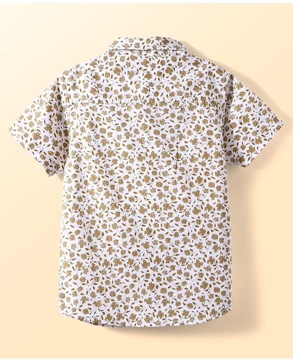 Babyhug Cotton Woven Half Sleeves Shirt With Bow Floral Print - White