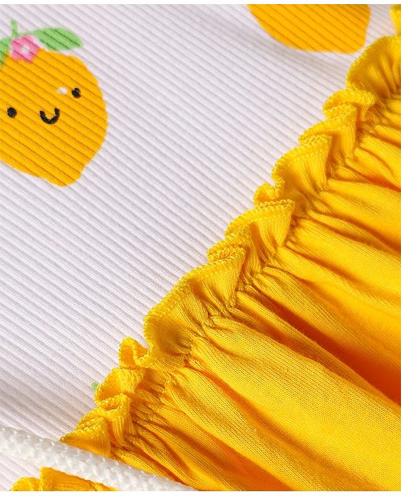 Babyhug Single Jersey Knit Sleeveless Frock with Sling Bag & Lemon Print - Yellow & White