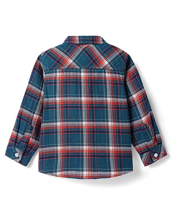 Babyhug 100% Cotton Woven Full Sleeves Checks Shirt - Dark Green