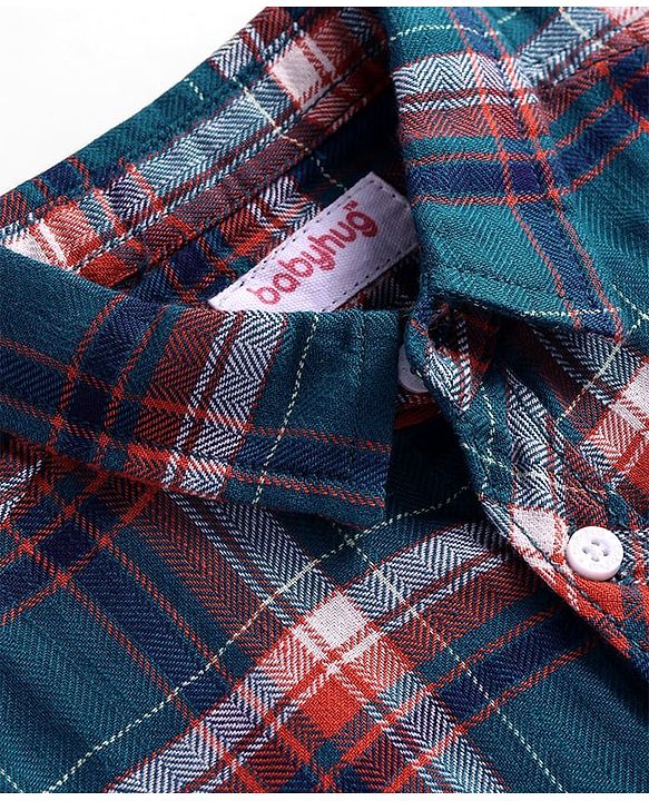 Babyhug 100% Cotton Woven Full Sleeves Checks Shirt - Dark Green