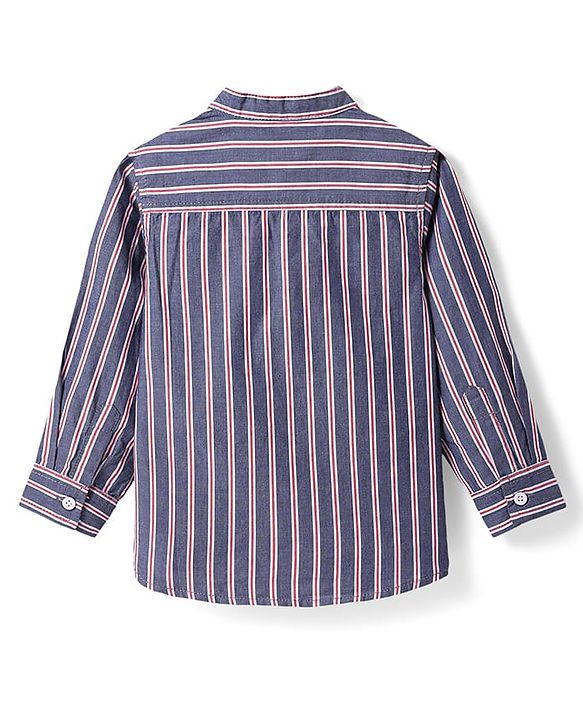 Babyhug 100% Cotton Woven Full Sleeves Mandarin Collar Stripe Kurta Shirt - Charcoal Grey