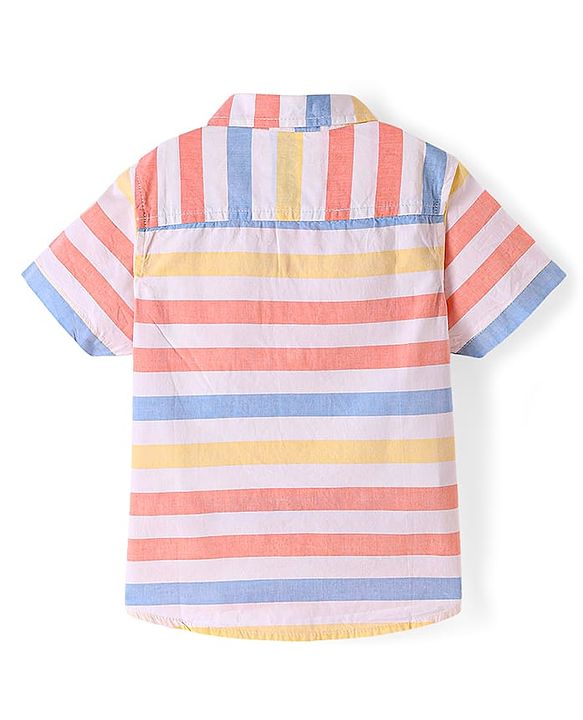 Babyhug Cotton Woven Half Sleeves Striped Shirt - White Yellow & Blue
