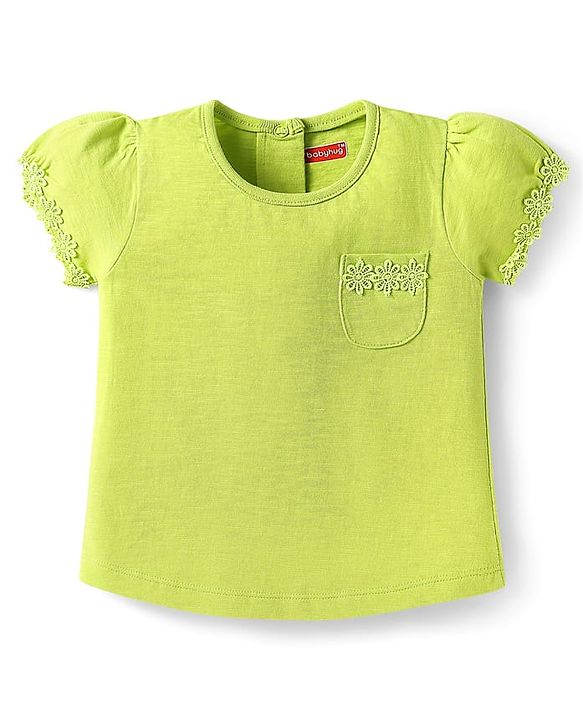Babyhug Cotton Knit Half Sleeves T-shirts With Floral Lace Detailing Pack Of 3 - Light Blue & Dark Pink