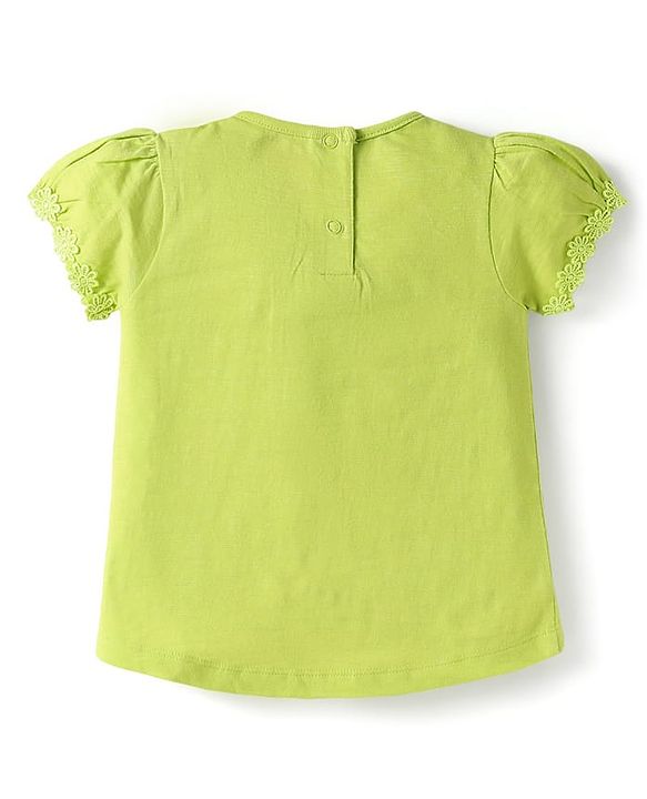 Babyhug Cotton Knit Half Sleeves T-shirts With Floral Lace Detailing Pack Of 3 - Light Blue & Dark Pink