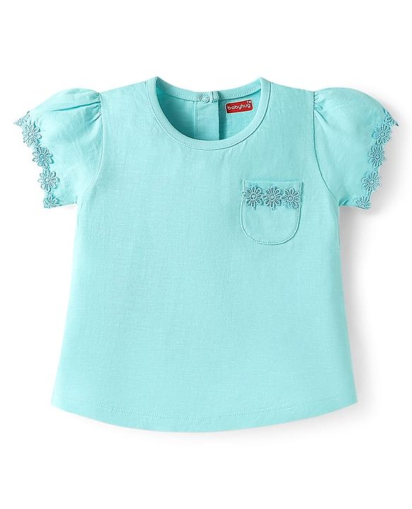Babyhug Cotton Knit Half Sleeves T-shirts With Floral Lace Detailing Pack Of 3 - Light Blue & Dark Pink