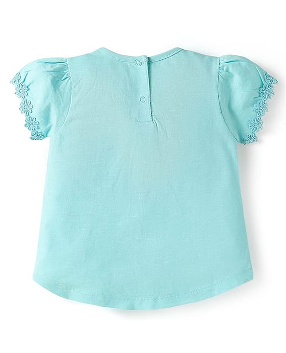 Babyhug Cotton Knit Half Sleeves T-shirts With Floral Lace Detailing Pack Of 3 - Light Blue & Dark Pink